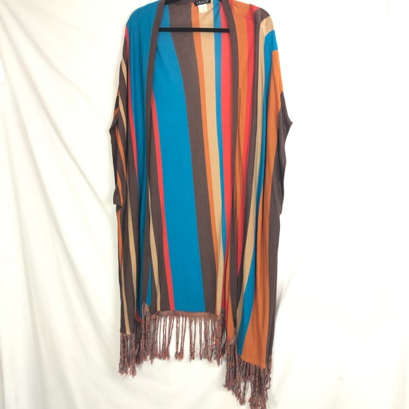 Venus Gray Long Open Front Duster Small Striped O/S - Picture 3 of 16